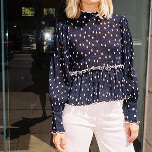 Ganni Lowell Polka-Dot Blouse